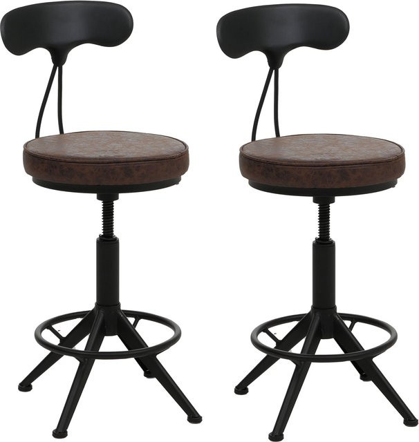 2er-Set MCW Barhocker O84 Industrial Drehhocker aus Kunstleder und Metall, braun-schwarz - Bild 1