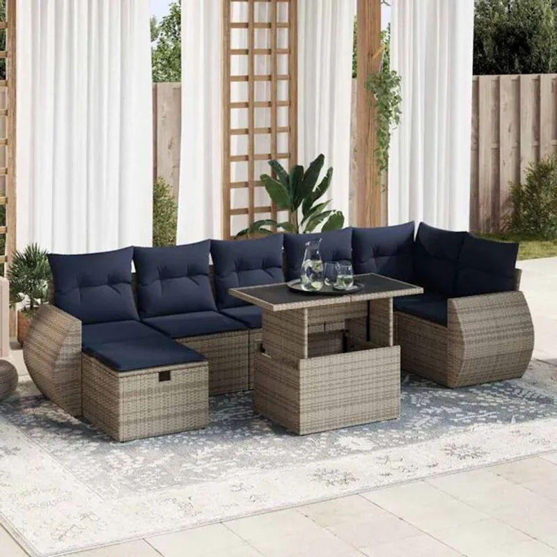8-teilige moderne Garten-Sofagarnitur aus Poly-Rattan und Akazie in Grau mit Kissen von vidaxl - Bild 1