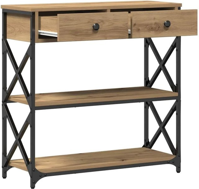 vidaXL Konsole Tisch mit Schubladen in Artisan-Eiche, rustikaler Beistelltisch aus Schichtholz und Metall, B/T/H: 75 x 28 x 75 cm - Bild 1