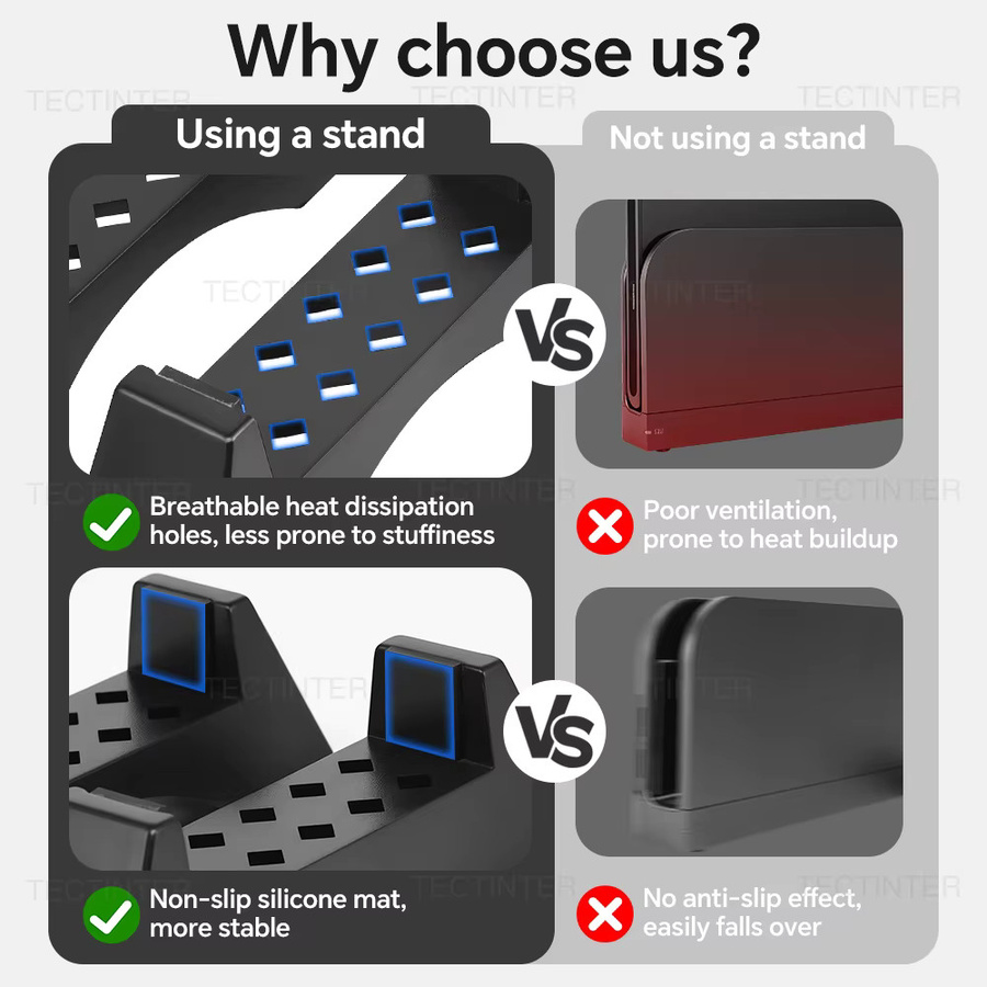 2er-Set Kühlhalterung für Nintendo Switch 2 Spielkonsole, schwarzer Ständer mit rutschfester Basis zur Desktop-Aufbewahrung - Bild 4