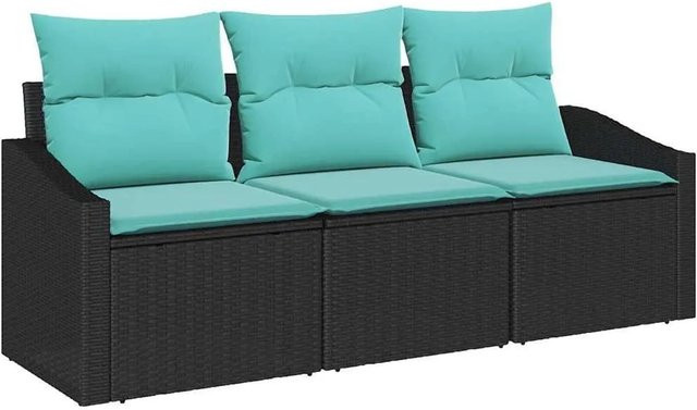 vidaXL Sofa Set 3-teilig aus Poly-Rattan in Schwarz mit Kissen und Armlehnen - Bild 1