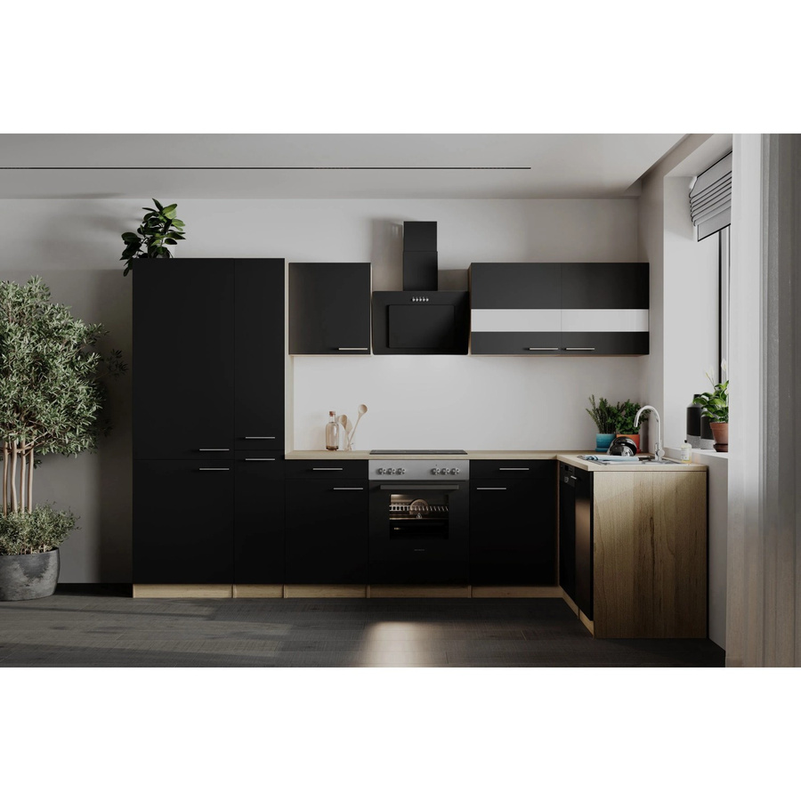 Respekta Winkelküche Merle modern in Schwarz mit Glastüren und Soft-Close-Funktion, B/T/H: 310 x 54,5 x 200 cm - Bild 2