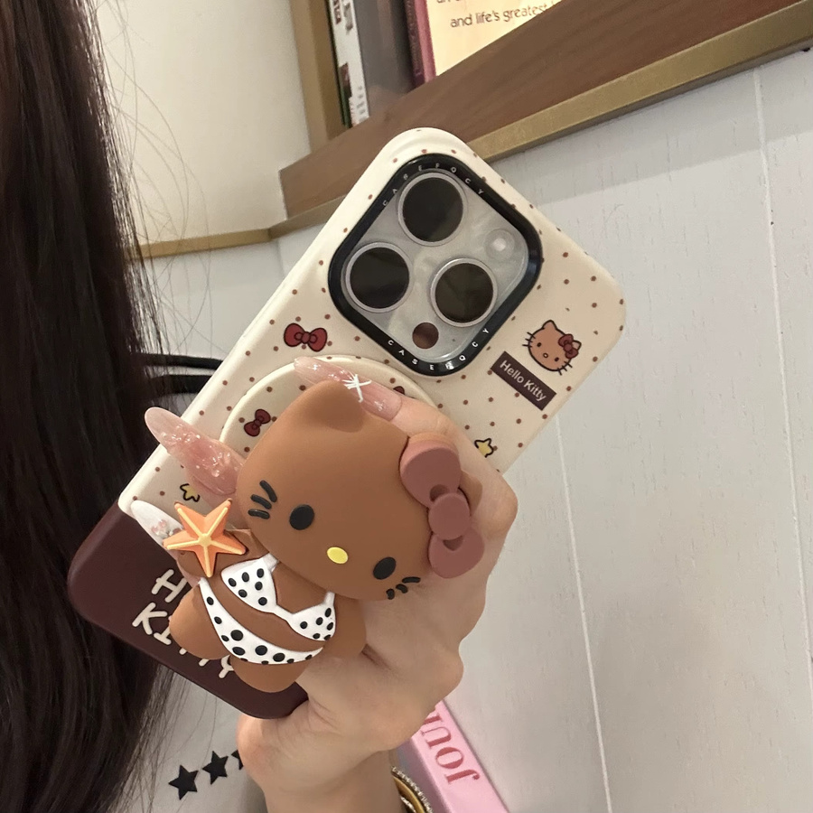 Sanrio Hello Kitty Magnetische Handyhülle mit Ständer für iPhone 16 15 Pro Max 14 13 in Braun mit MagSafe Kompatibilität - Bild 2
