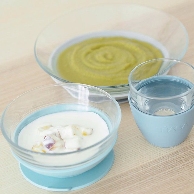 Beaba 3-tlg. Esslernset aus Glas und Polypropylen in Blau und Transparent - Bild 1