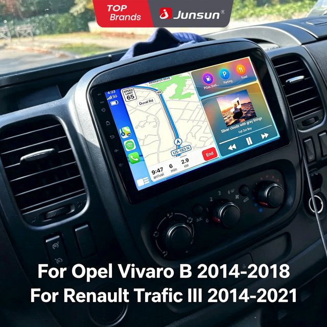 Junsun Autoradio für Renault Trafic 3 (2014-2021) mit 9,0 Zoll HD IPS Touchscreen, CarPlay, Android Auto, GPS, Bluetooth und Navigationssystem in Schwarz - Bild 1