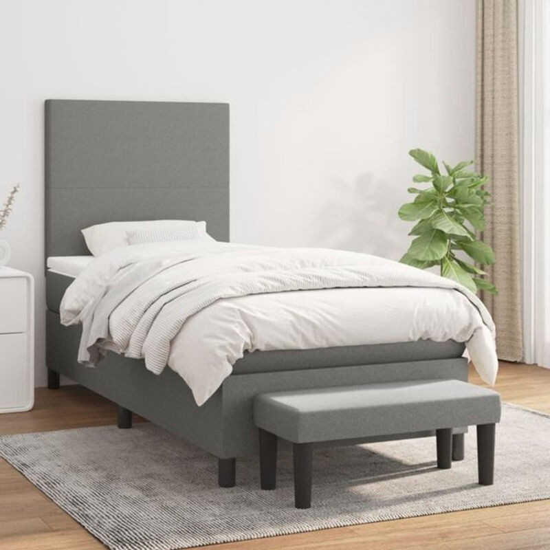 vidaxl Boxspringbett mit Matratze in Anthrazit und Grau aus Stoff, B/T/H: 90 x 190 x 118 cm - Bild 1