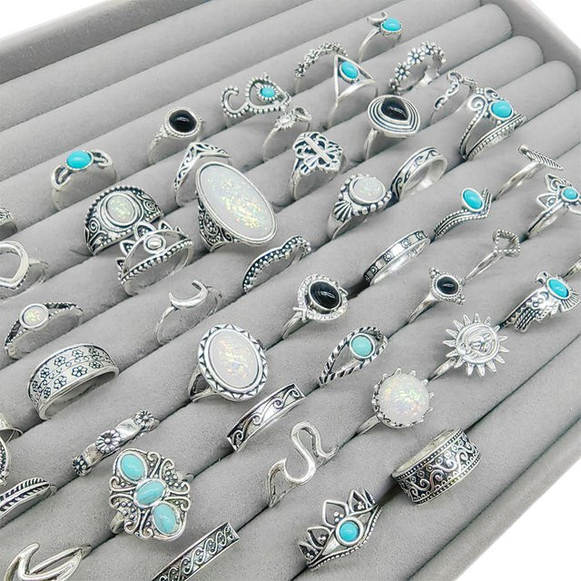 OWLMS Ringe, Blau, Stein, Blumen, Damen - Bild 1