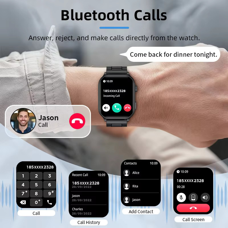 LIGE Smartwatch mit 2,01 Zoll Voll-Touchscreen, Herzfrequenz-Tracker und Bluetooth-Anruffunktion, Schwarz - Bild 2