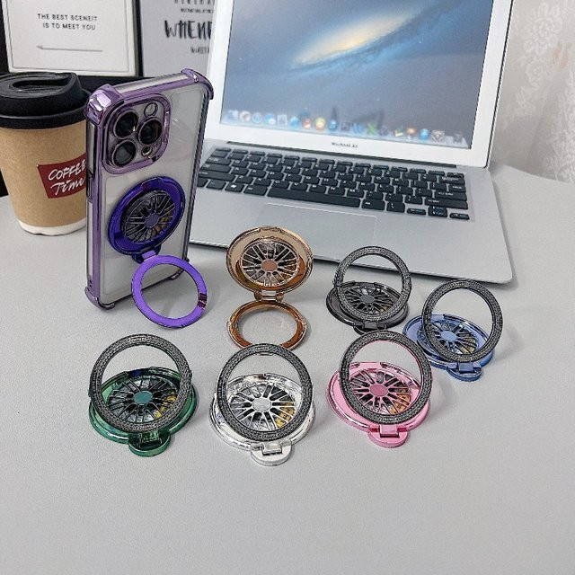 Handy-Ringhalter mit Gyroskop-Beschichtung und Drehfunktion in Pink, kompatibel mit iPhone und kabellosem Laden - Bild 1