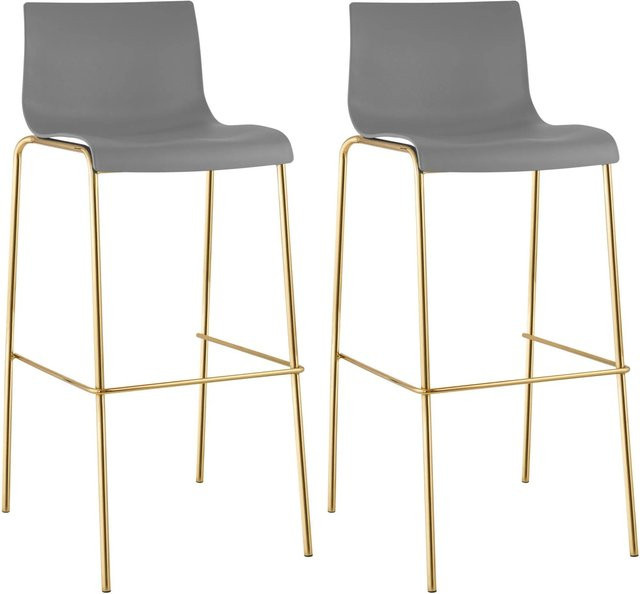 2er Set Barhocker DELUKE TENAR in Grau und Gold mit Lehne aus Kunststoff und Metall, B/T/H: 43 x 48 x 100 cm - Bild 1