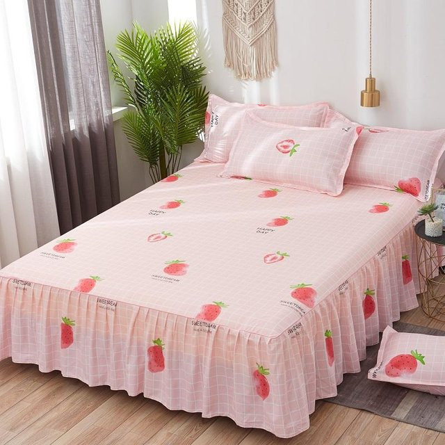 Schmutzabweisender Bettrock mit Grafikdesign in Pink, elastisches Laken für Queen und King Size, B/T: 150 x 200 cm - Bild 1