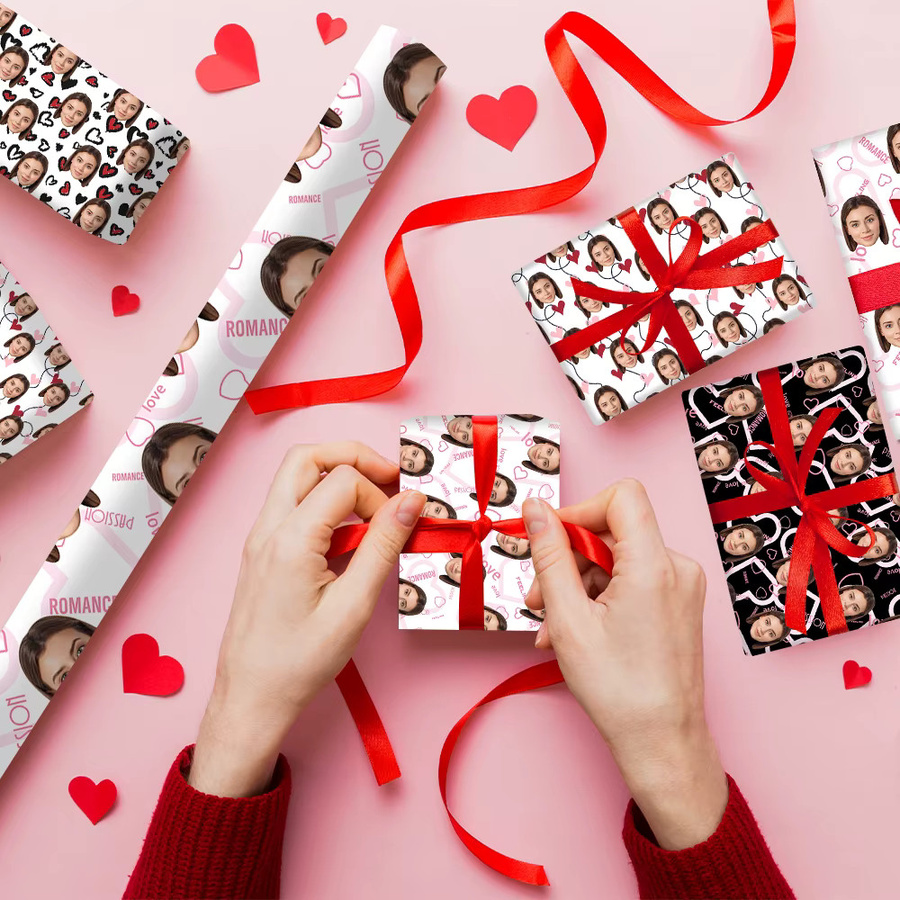 Personalisierte Geschenkpapier mit herzförmigem Gesichtsfoto von WEIGAO für Valentinstag und Geburtstag - Bild 3
