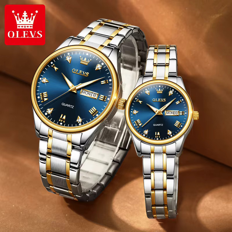 OLEVS Paar Armbanduhr, Quarz, Gold, Diamant, Edelstahl, Unisex - Bild 5