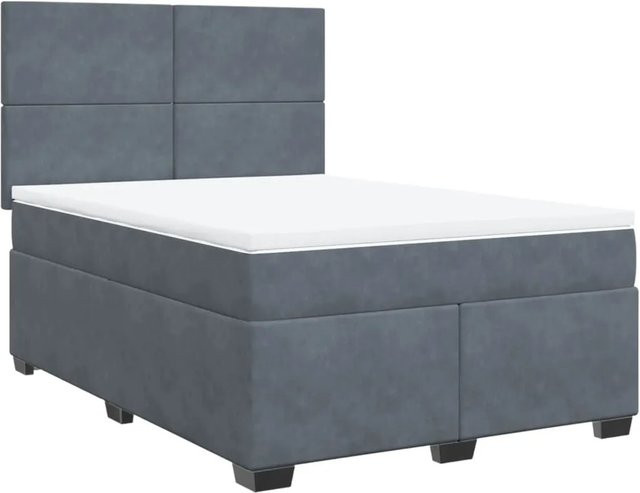 vidaXL Boxspringbett mit Matratze in Dunkelgrau aus Samt, Hybrid-Modell mit Taschenfederkern, B/T: 160 x 200 cm - Bild 1