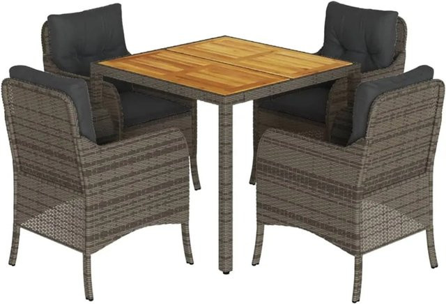 vidaXL 5-teilige Garten-Essgruppe aus Poly-Rattan und Akazienholz in Grau mit Kissen - Bild 1