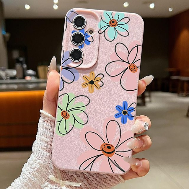 Handyhülle mit Linienblumen-Muster für Samsung Galaxy S26 S25 S24 S23 Ultra S22 Plus FE aus weichem Silikon mit Lederstruktur, Mehrfarbig - Bild 1