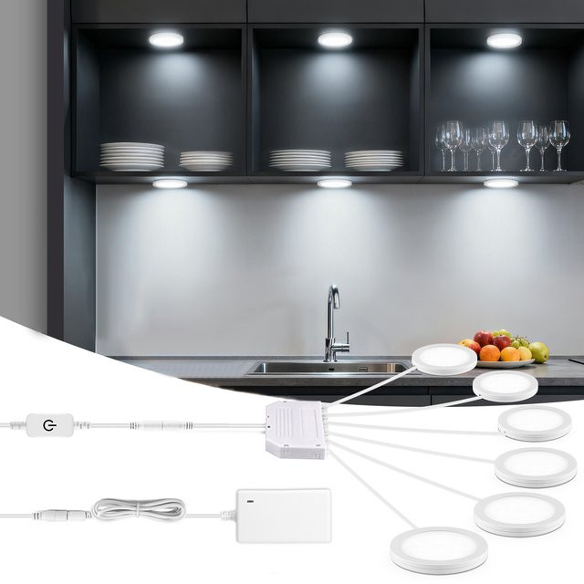 Lcamaw LED Unterbauleuchten Set, dimmbare Touch Puck Lights in Weiß, parallel verbindbare Schrankbeleuchtung und Nachtlicht - Bild 1