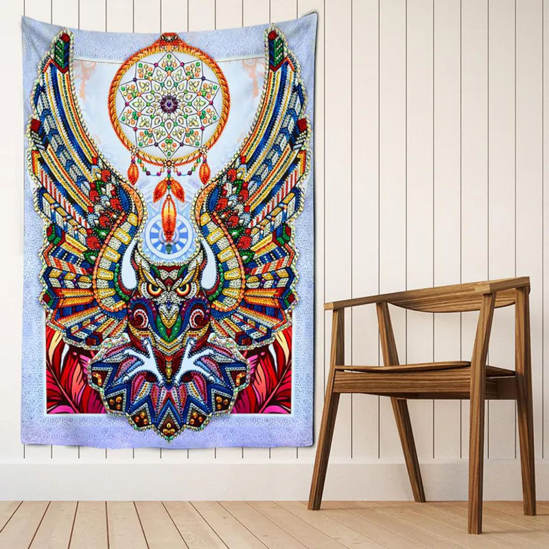 Super Six Wandteppich Eule im Bohemian Stil, mehrfarbig, B: 95 cm, H: 70 cm - Bild 1