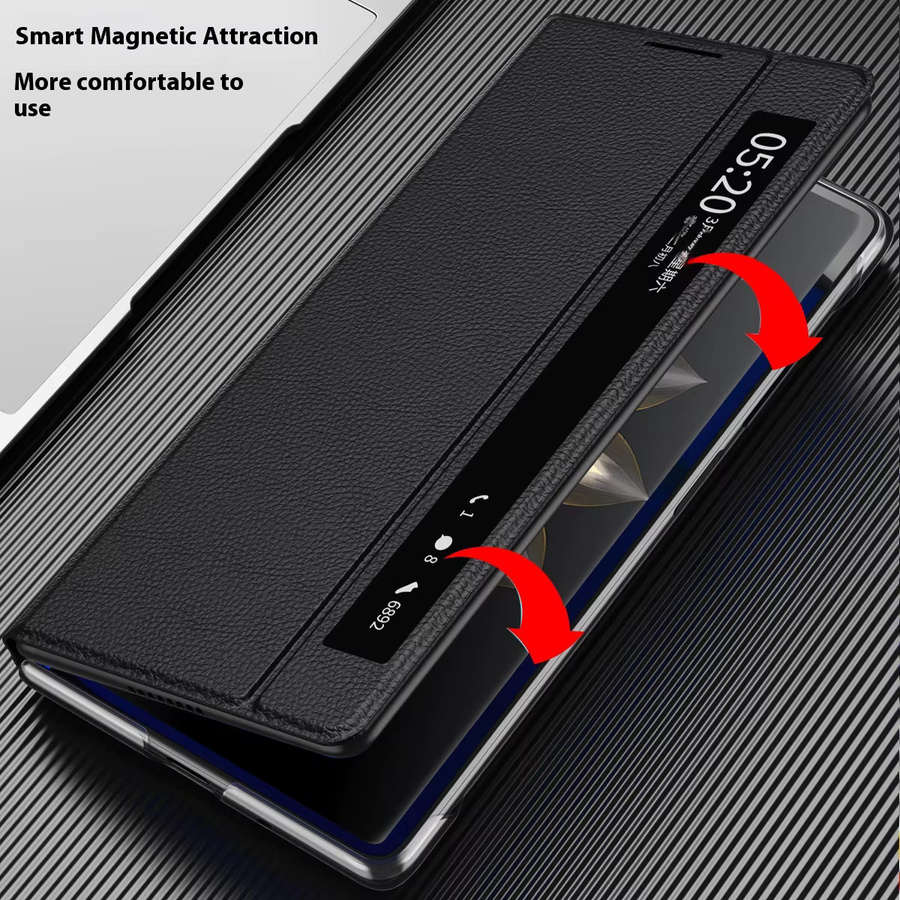Honor Magic V2 Smart Window Leder-Handyhülle in Schwarz mit magnetischem Flip-Design und Stoßschutz - Bild 4