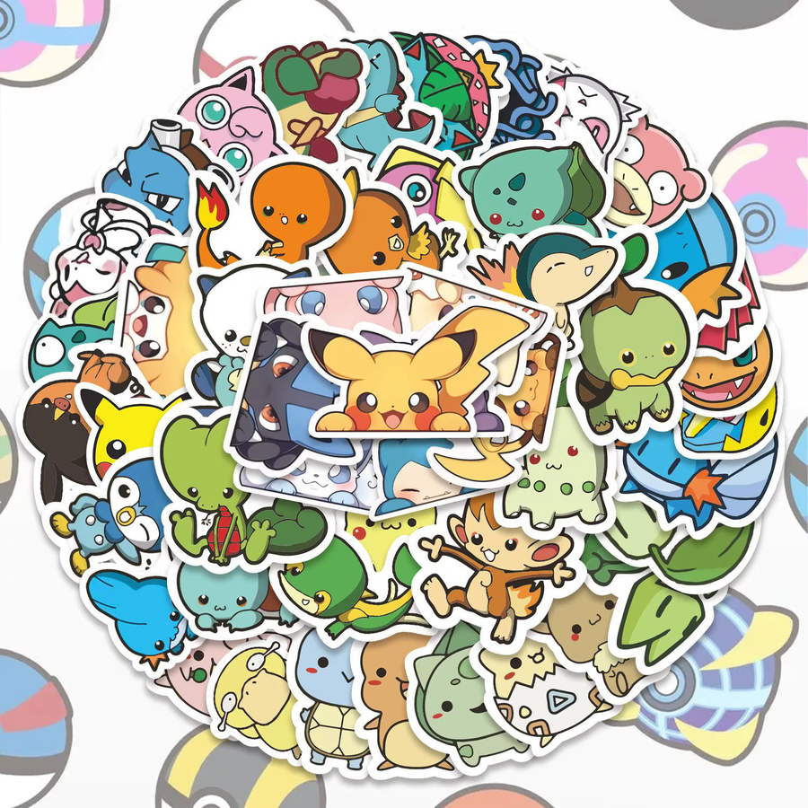 Bandai Pokemon Pikachu Aufkleber Set in Multicolor für DIY Dekoration von Skateboard, Handy und Kühlschrank, 50 Stück - Bild 2