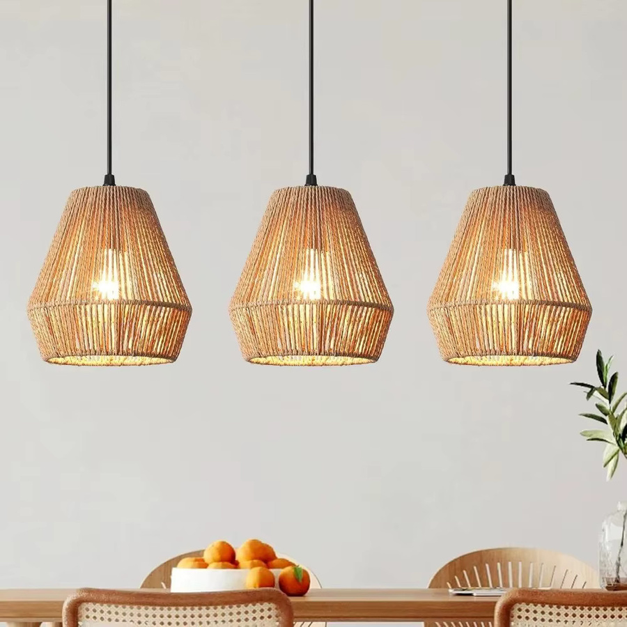 JOYINLED Boho Pendelleuchte aus Rattan in Braun für Schlafzimmer und Esszimmer mit E27 Fassung - Bild 2
