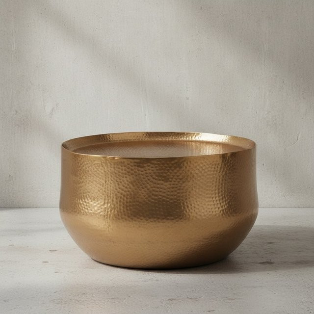Orientalischer Couchtisch ANIENE von KADIMA DESIGN aus Aluminium in Gold mit Hammerschlag-Struktur, quadratisch, B: 60 cm, T: 35 cm, H: 60 cm - Bild 1