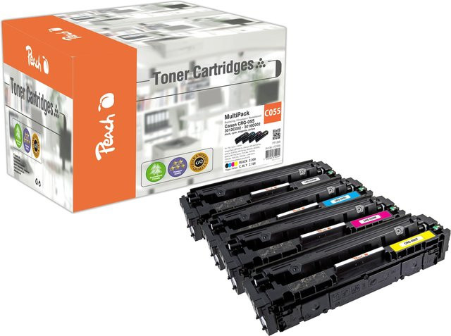 Peach Toner-Kartuschen-Set für Canon CRG-055, 4er-Pack (Schwarz, Cyan, Magenta, Gelb), wiederaufbereitet, kompatibel mit Canon iSENSYS LBP-660 - Bild 1