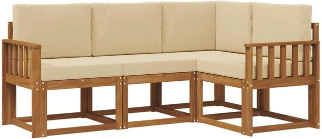 vidaXL Outdoor-Sofagarnitur in L-Form aus massivem Akazienholz mit Kissen in Beige - Bild 1