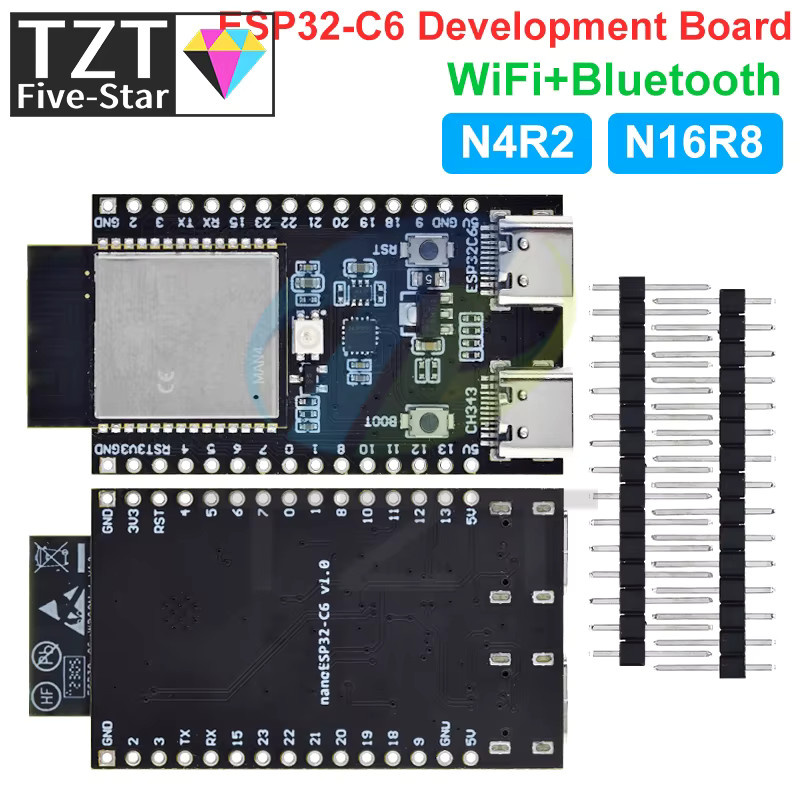 TZT ESP32-C6 DevKit C Entwicklungsboard mit WiFi und Bluetooth sowie USB-C Anschluss in Schwarz - Bild 2