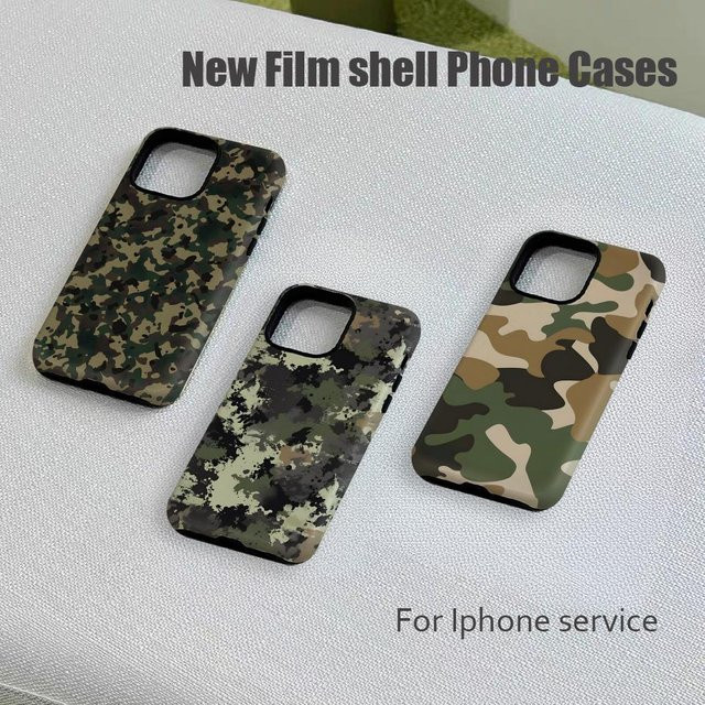 Militär-Tarnmuster Handyhülle mit Schutzfolie für Apple iPhone 16 15 14 13 12 11 Pro Max Plus XS in Multicolour und Weiß - Bild 1