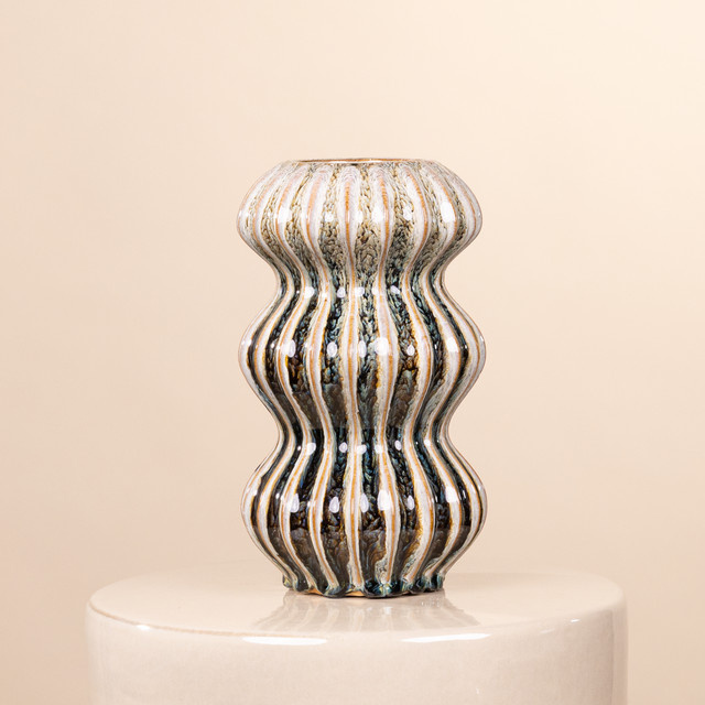 Keramikvase BLUME2000 modern gestreift in Grün, Höhe: 23,0 cm, Breite: 13,0 cm, Tiefe: 13,0 cm - Bild 1