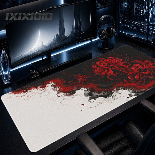 TWTOWO Gaming Mauspad Spider Lily in Schwarz und Rot, XL Mausmatte aus Naturkautschuk - Bild 1