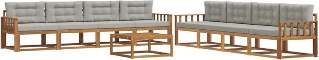 vidaXL Outdoor-Sofagarnitur L-Form aus Akazienholz mit Kissen, 9-teilig, Grau und Natur - Bild 1