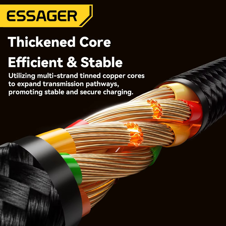 Essager 2-in-1 USB-C und Lightning Schnellladekabel mit 100 W für iPhone 15 16 und Laptops, Schwarz - Bild 5