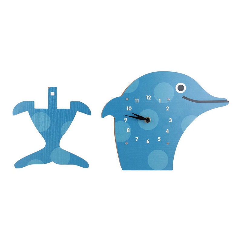 Tooarts Cartoon-Tieruhr mit schwingendem Delfin, geräuschlose Wanduhr aus Holz für das Kinderzimmer, Blau, B: 38 cm, H: 26,5 cm, T: 5,5 cm - Bild 5