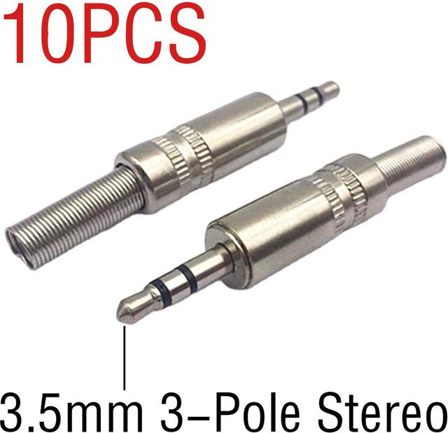 10 Stück FRHY 3,5 mm 3-polige Stereo-Metallstecker in Silber mit Lötdrahtklemmen für Stereo-Anwendungen - Bild 1