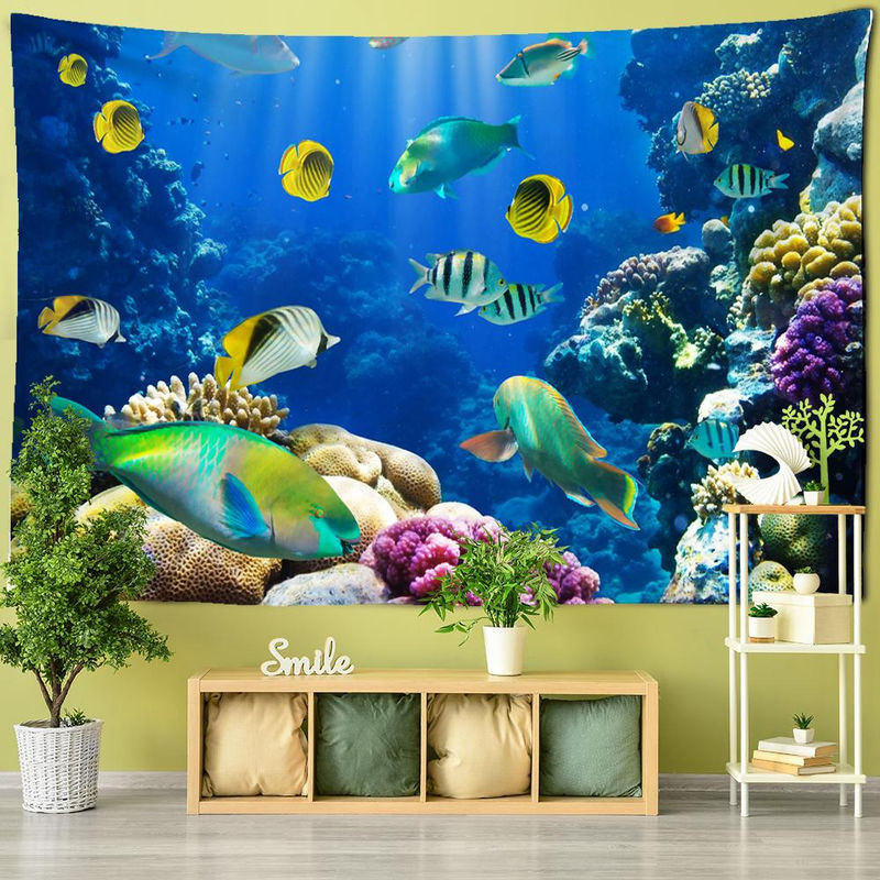 Super Six Wandteppich mit 3D Digitaldruck Psychedelische Unterwasserwelt in Blau, B/H: 95 x 70 cm - Bild 4