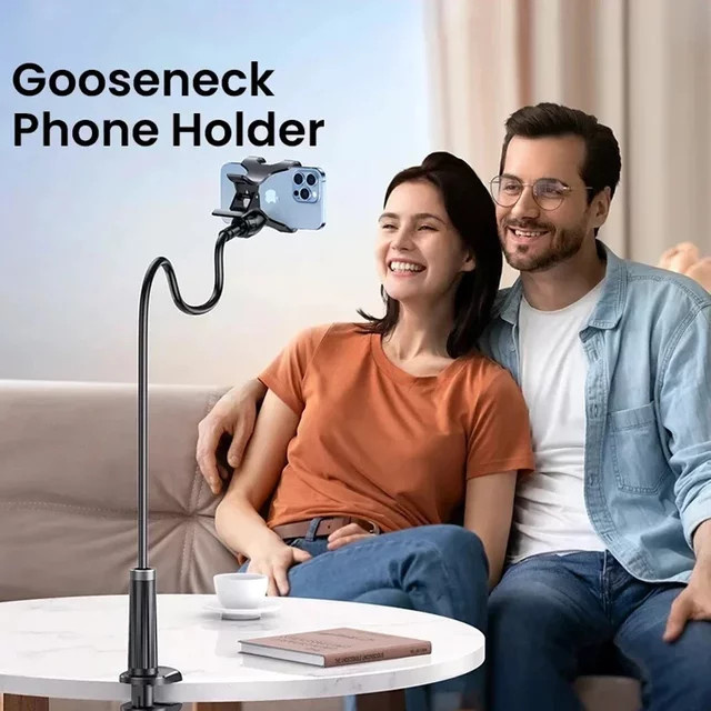 Flexibler Telefonhalter Ständer in Schwarz mit 90 cm langem Arm und 360 Grad Drehung für Smartphones und Tablets von 3,5 bis 6,7 Zoll - Bild 1