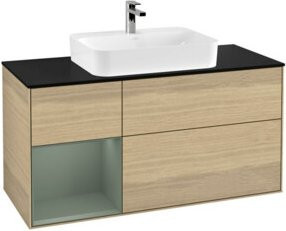 V&B Waschtischunterschrank Finion in Platinbraun mit linkem Regal und Olivenholz-Lackierung, Breite: 120 cm, Tiefe: 50,1 cm, Höhe: 50,1 cm - Bild 1