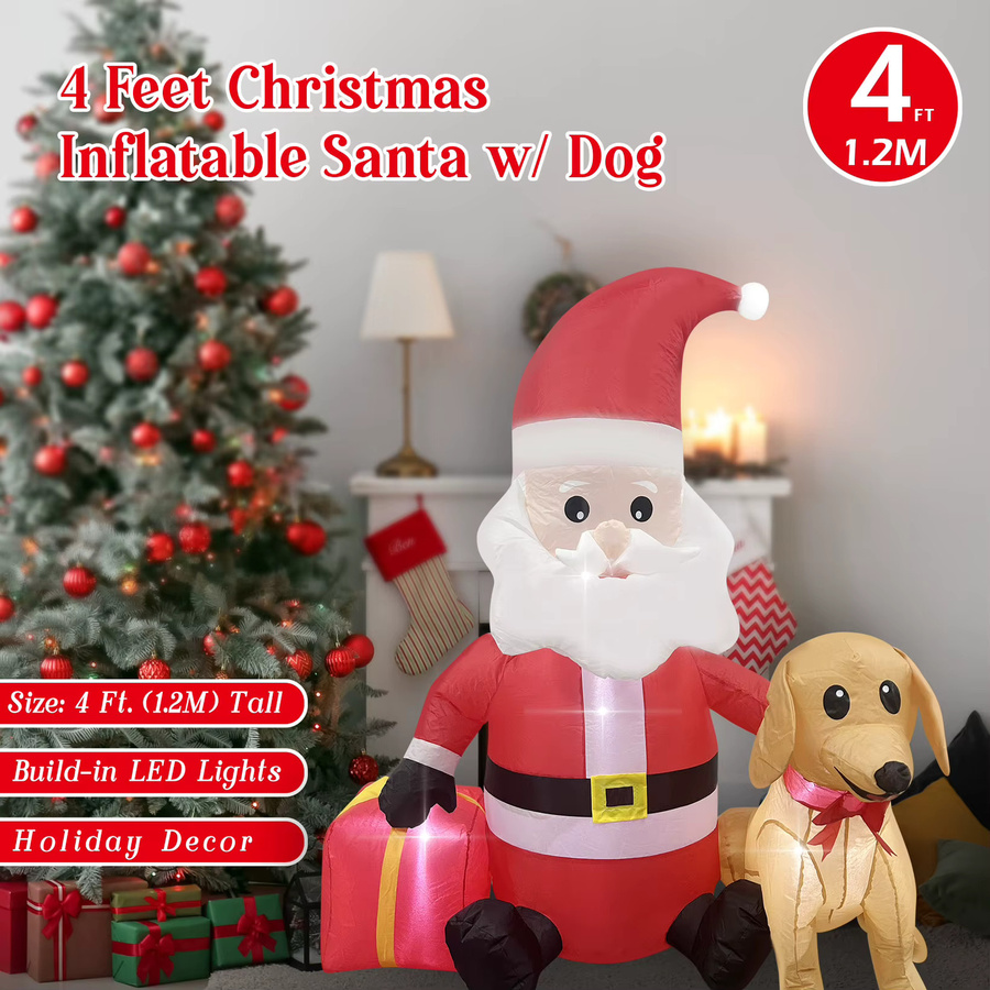 Aufblasbarer Weihnachtsmann mit LED-Hund von WAYDEKO, rote Dekoration für den Außenbereich, Höhe: 120 cm - Bild 5