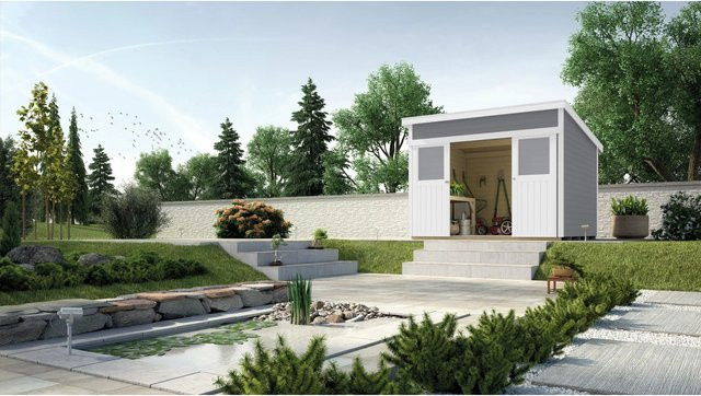 Weka Holz-Gartenhaus Turin mit Pultdach in Grau, lasiert, B/T: 295 x 249 cm, H: 238 cm - Bild 1