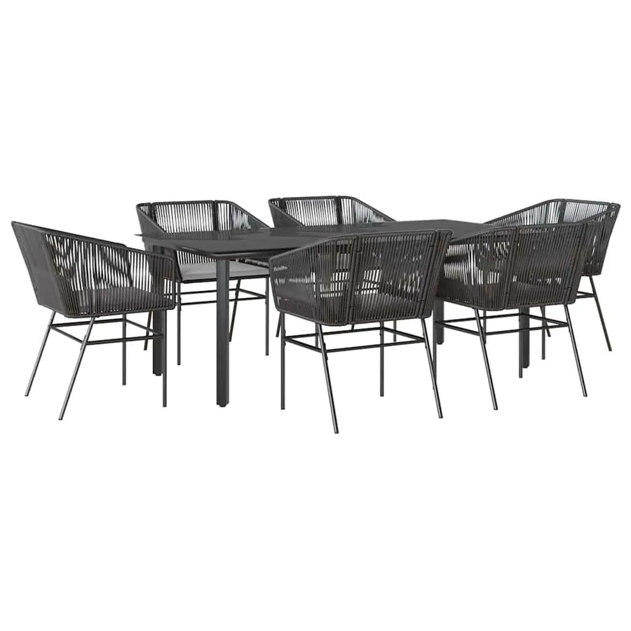 vidaXL 7-teilige Garten-Essgruppe aus Poly Rattan und Glas in Schwarz mit Kissen - Bild 2
