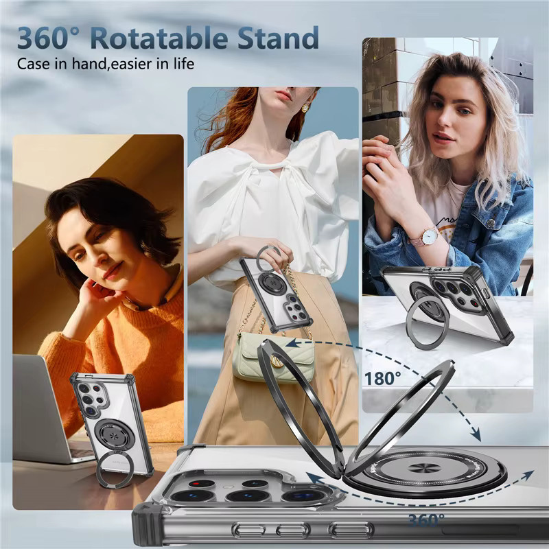 Transparente Magnetische Schutzhülle mit rotierbarem Ringständer für Samsung Galaxy S26 Ultra, S26 Plus und S26, kompatibel mit MagSafe - Bild 4