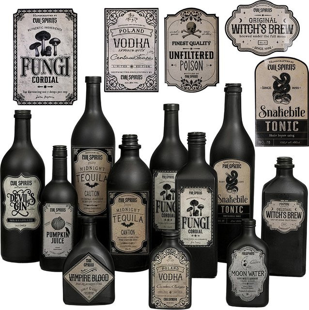 12 Stück Halloween-Flaschenetiketten im Vintage-Apotheker-Stil, gruselige Tiertränke-Etiketten aus Papier, Mehrfarbig - Bild 1