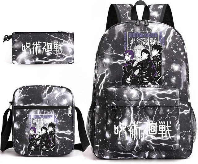 Bandai Jujutsu Kaisen Schulset 3er Set bestehend aus Schulrucksack und Federmäppchen in Schwarz - Bild 1