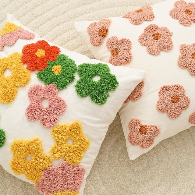 BUYNOW Getufteter Blumen-Kissenbezug im Boho-Stil, quadratisch, grün/mehrfarbig, B/H: 45 x 45 cm - Bild 1
