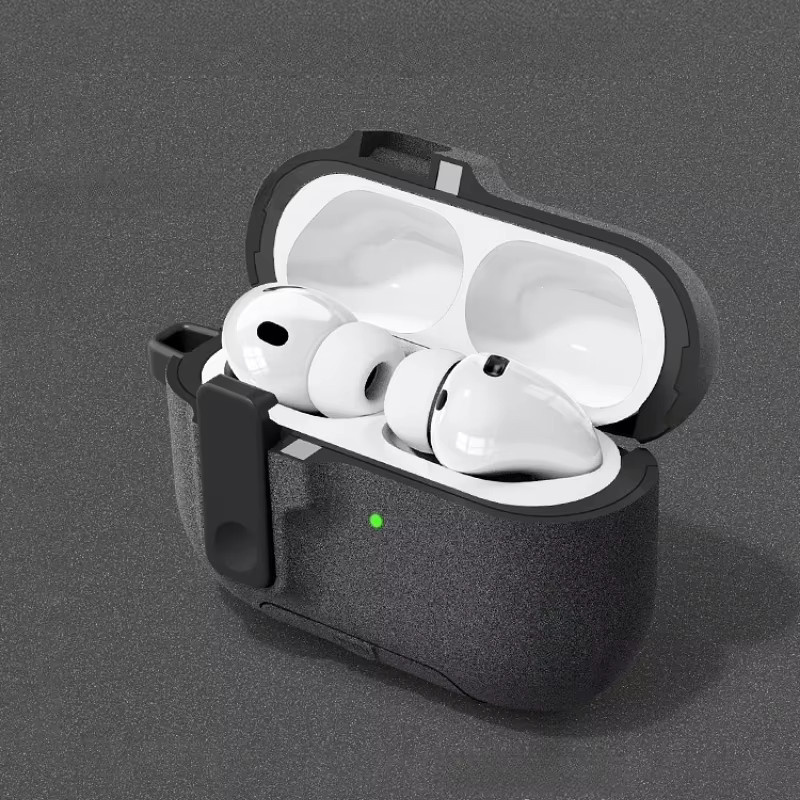 Schutzhülle für Apple AirPods Pro 2, 3 und 4 mit Magnetverschluss, integriertem Telefonständer und Haken, Farbe: Grün - Bild 2