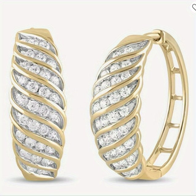 Hoop Ohrring, Kupfer, Gold, Zirkonia, Damen - Bild 1