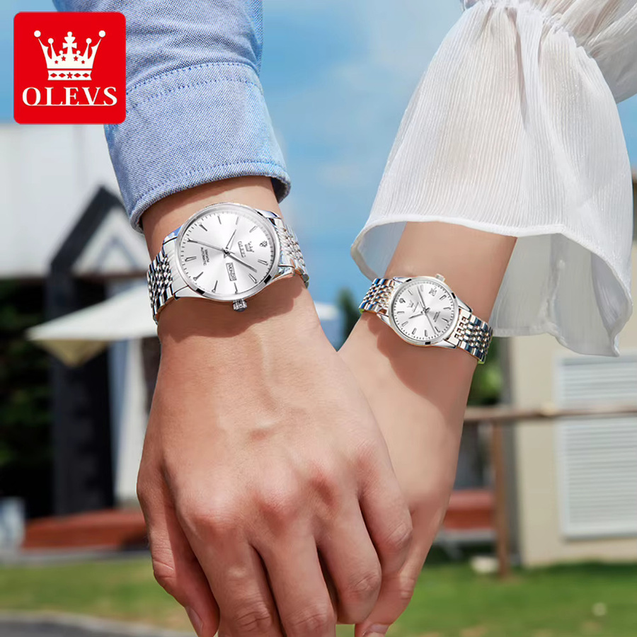 OLEVS Armbanduhr Automatik, Edelstahl, Silber, Weiß, Unisex - Bild 4