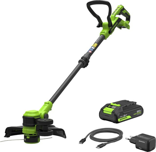 Greenworks Akku-Rasentrimmer-Set Gen 2 in Grün mit 30 cm Klinge, Ersatzakku und Schnellladegerät - Bild 1